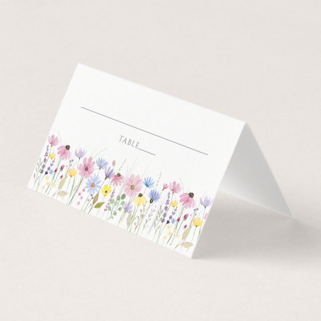 Romantic Boho Garden Wildblomma Bröllop-platskort Kort (Framsida)