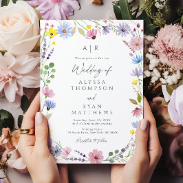 Romantic Boho Garden Wildblommonogram Bröllop Inbjudningar