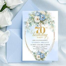 Romantic Boho Light Blue Flowers 70th Birthday  Inbjudningar