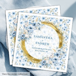 Romantic Boho Light Blue Guld Glitter Bröllop Pappersservett