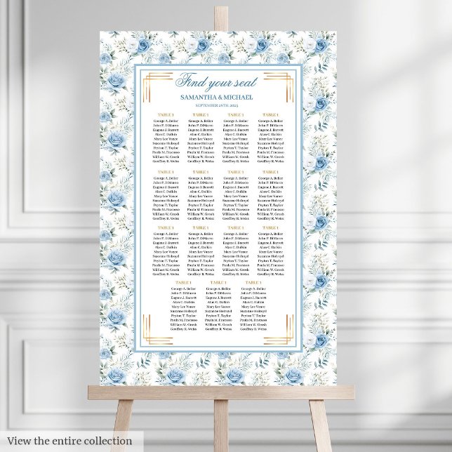 Romantic Boho Light Blue Guld Glitter Seating Poster (Romantic Boho Light Blue Gold Glitter Seating Poster)