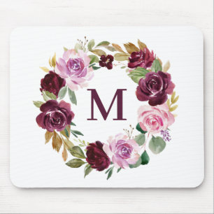 Romantic Boho Lila Fall Blommigt Utandning Monogra Musmatta