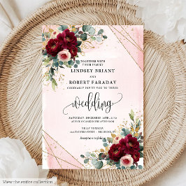Romantic Boho Maroon Guld Flowers Bröllop Inbjudningar