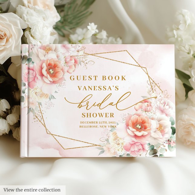 Romantic Boho  Möhippan Guld Glitter Gästböcker (Romantic Boho Blush Gold Glitter Bridal Shower Guest Book)