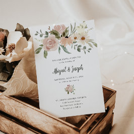 Romantic Boho Neutralt Watercolor Flowers Bröllop Inbjudningar