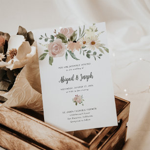 Romantic Boho Neutralt Watercolor Flowers Bröllop Inbjudningar