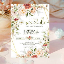 Romantic Boho Peony Ro Ranunculus Guld Bröllop Inbjudningar