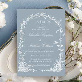 Romantic Botanical Arch Garden Dusty Blue Wedding  Inbjudningar
