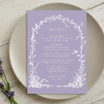 Romantic Botanical Arch Garden Lavender Wedding Meny<br><div class="desc">This wedding menu features an arched trellis adorned with florals,  botanical foliage,  and a small bird. For more advanced customization of this design,  please click the BLUE DESIGN TOOL BUTTON above!  Matching items are also available.</div>