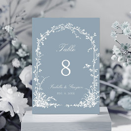 Romantic Botanical Arch Garden Wedding Dusty Blue Bordsnummer