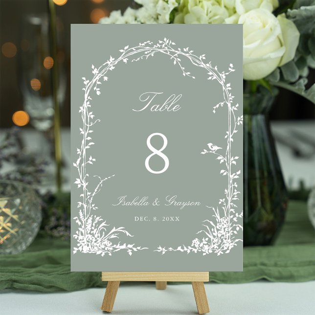 Romantic Botanical Arch Garden Wedding Sage Green Bordsnummer (Skapare uppladdad)