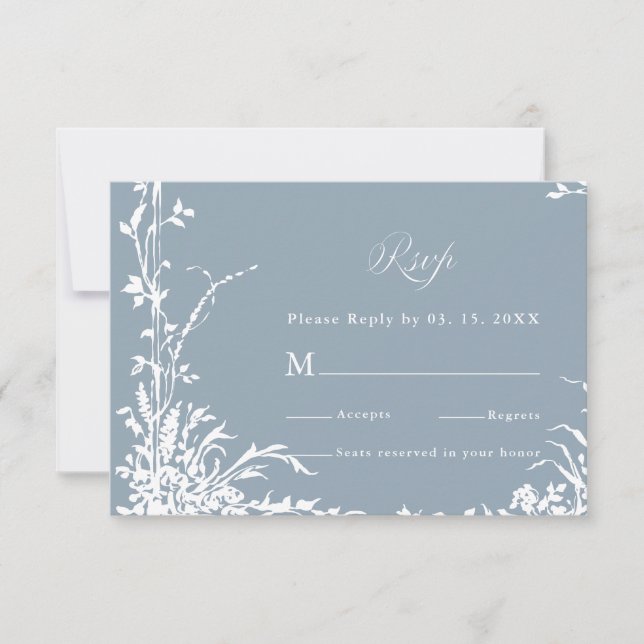 Romantic Botanical Garden Dusty Blue Wedding OSA Kort (Framsida)