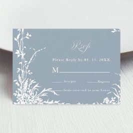 Romantic Botanical Garden Dusty Blue Wedding OSA Kort