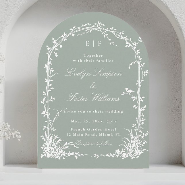 Romantic Botanical Garden Wedding Sage Green Arch Inbjudningar (Skapare uppladdad)