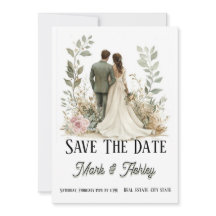 Romantic Botanical Save The Date | Bride & Groom 
