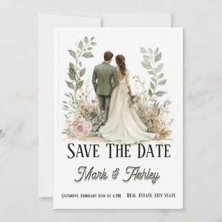 Romantic Botanical Save The Date | Bride & Groom  Spara Datumet