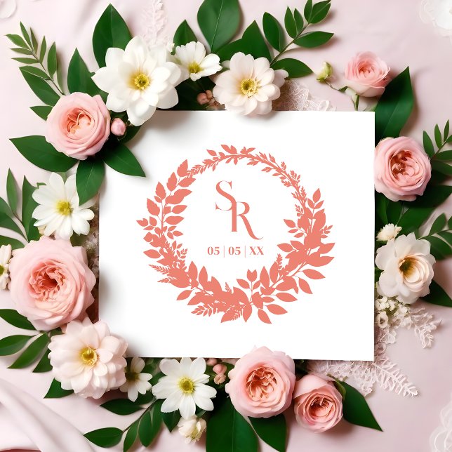 Romantic Botanical Wreath Wedding Initials Stämpel (Romantic Botanical Wreath Wedding Initials rubber stamp.)