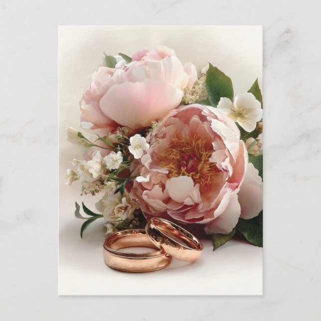 Romantic Bouquet Peonies med Ro Guld Ringar Vykort (Framsida)