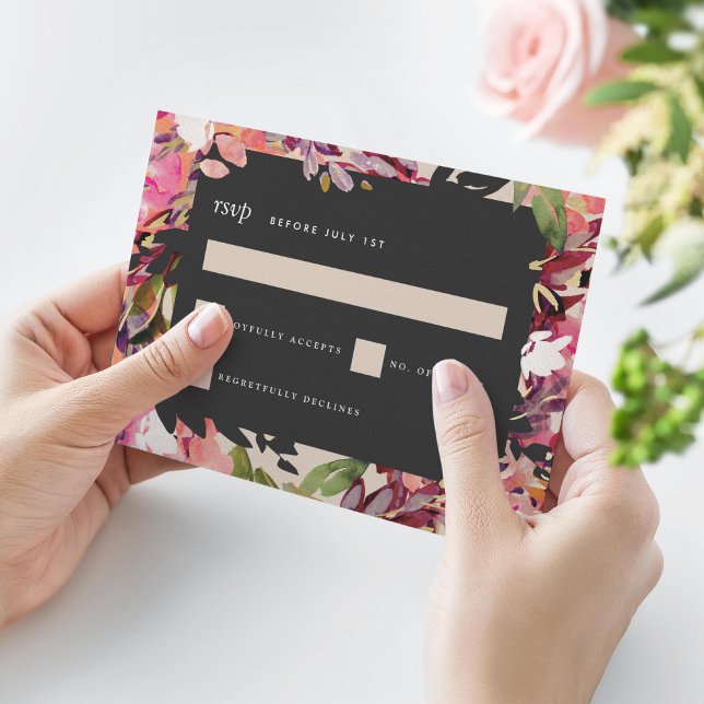 Romantic Bouquet Shock rosa Black Guld Bröllop OSA Kort (Skapare uppladdad)