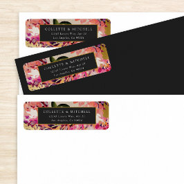 Romantic Bouquet Shock rosa Black Guld Bröllop Returadress Etikett