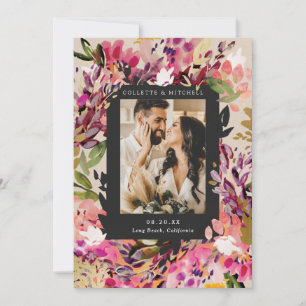 Romantic Bouquet Shock rosa Bröllop spara datum Inbjudningar