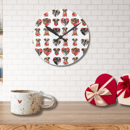 Romantic Boxer Hund och Heart Valentine Rund Klocka