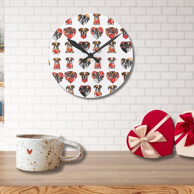 Romantic Boxer Hund och Heart Valentine Rund Klocka (Romantic Boxer Dog and Heart Valentine Round Clock)