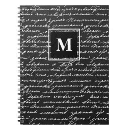 Romantic Brev Writing Black White Monogram Anteckningsbok