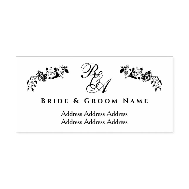 Romantic Bröllop Adress Monogram Självfärgande Stämpel (Design)