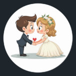 Romantic Bröllop Dance Sticker Runt Klistermärke<br><div class="desc">Visa glädjen och kärlek på din speciella dag med ett par som dansar och håller ett hjärta.</div>