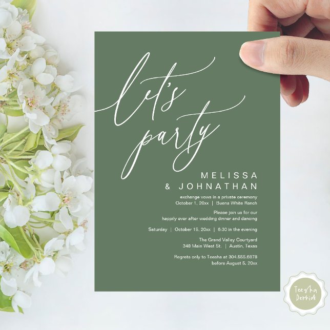 Romantic Bröllop Dinner Dancing, Låt oss Party Inbjudningar (Let's Party, Romantic Charm Wedding Dinner Dancing Lunch Brunch Invitation Card PDF Sage Green)