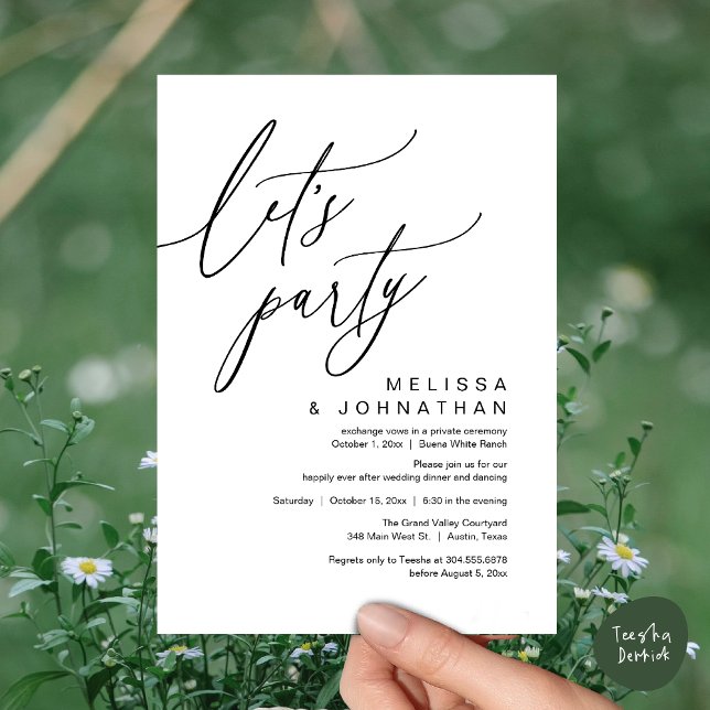 Romantic Bröllop Dinner Dancing, Låt oss Party Inbjudningar (Let's Party, Romantic Charm Wedding Dinner Dancing Lunch Brunch Invitation Card PDF White Black)