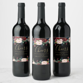 Romantic Bröllop Flower Vin Flaska Stickers Vinflaska Etikett