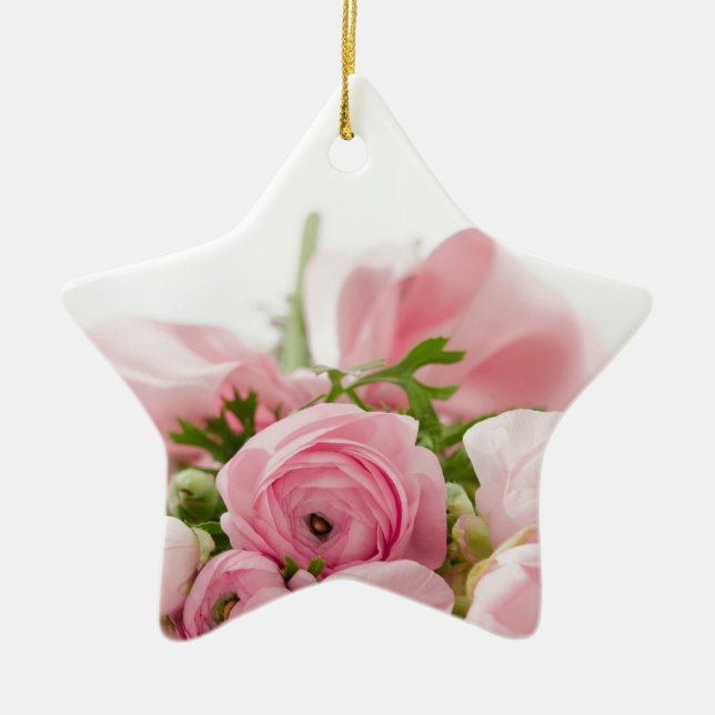 Romantic Bröllop Kärlek Soft Rosa Flower Bouquet Julgransprydnad Keramik (Framsidan)