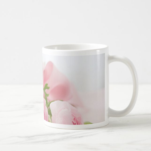 Romantic Bröllop Kärlek Soft Rosa Flower Bouquet Kaffemugg (Höger)