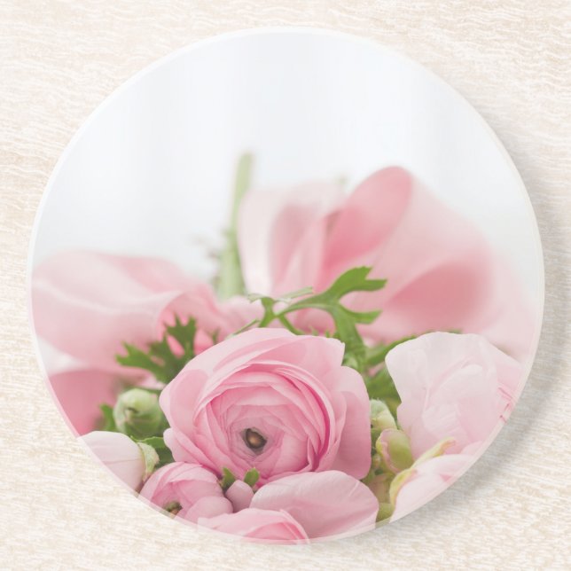 Romantic Bröllop Kärlek Soft Rosa Flower Bouquet Underlägg Sandsten (Framsidan)