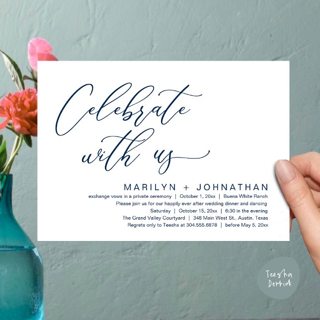 Romantic Bröllop Middag Party, firande med oss Inbjudningar (Celebrate with us, Romantic Wedding Dinner Brunch Party Invites Card PDF Modern Classy Navy Blue)