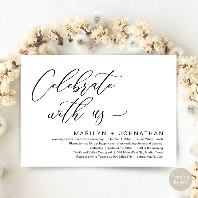 Romantic Bröllop Middag Party, firande med oss Inbjudningar (Celebrate with us, Romantic Wedding Dinner Brunch Party Invites Card PDF Modern Classy White Black)