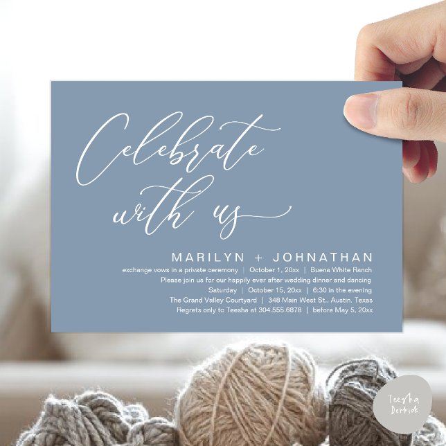 Romantic Bröllop Middag Party, firande med oss Inbjudningar (Celebrate with us, Romantic Wedding Dinner Brunch Party Invites Card PDF Modern Classy Dusty Blue)