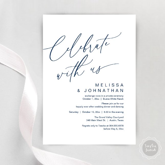 Romantic Bröllop Middag Party, firande med oss Inbjudningar (Romantic Wedding Dinner Party, Celebrate with us Lunch Brunch Modern Invites Card  PDF Navy Blue)