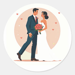 Romantic Bröllop par Sticker Runt Klistermärke