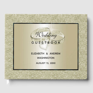 Romantic Bröllop Ringar, Guld Glitter Bröllop Gästböcker