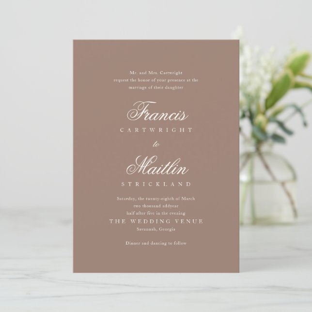Romantic Brown Elegant Wedding Inbjudningar (Stående Fram)