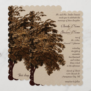 Romantic Brown Oak Träd Bröllop Inbjudningar
