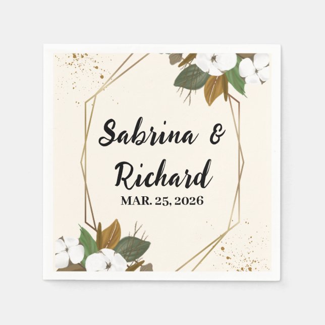 Romantic Brown och Cream Blommigt Bröllop Pappersservett (Framsidan)