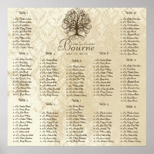 Romantic Brown Swirl Träd Seating Chart 12 Bord Poster