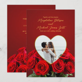 Romantic Bukett med rosor Heart Ram Photo Bröllop Inbjudningar
