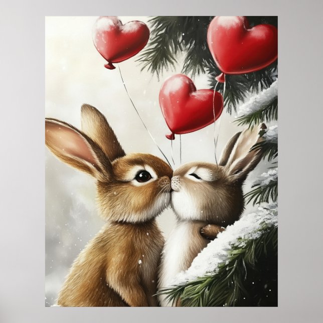 Romantic Bunny Couple Valentine Wall Art Poster (Framsidan)