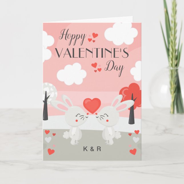 Romantic Bunny Rabbit lite Alla hjärtans dag Kort (Framsida)