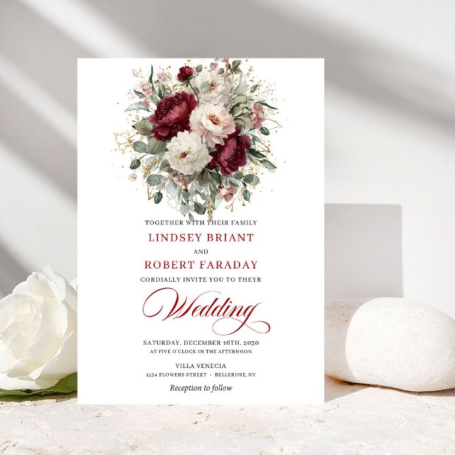 Romantic Burgundy and White Flowers Wedding Invite Inbjudningar (Romantic Burgundy and White Flowers Wedding Invite)